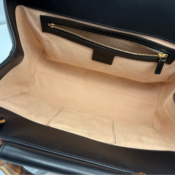 GUCCI Nappa Bamboo Nymphaea Top Handle Satchel Bag Black with Dustbag - Picture 13 of 16